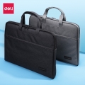 得力帆布手提袋文件袋档案袋公文包电脑包商务文件包大容量拉链笔记本手拎包A4复古学生简约办公收纳袋黑色/双层商务5590