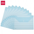 得力(deli)10只A4条纹透明文件袋 按扣资料袋 塑料档案袋学生试卷收纳袋8313蓝色